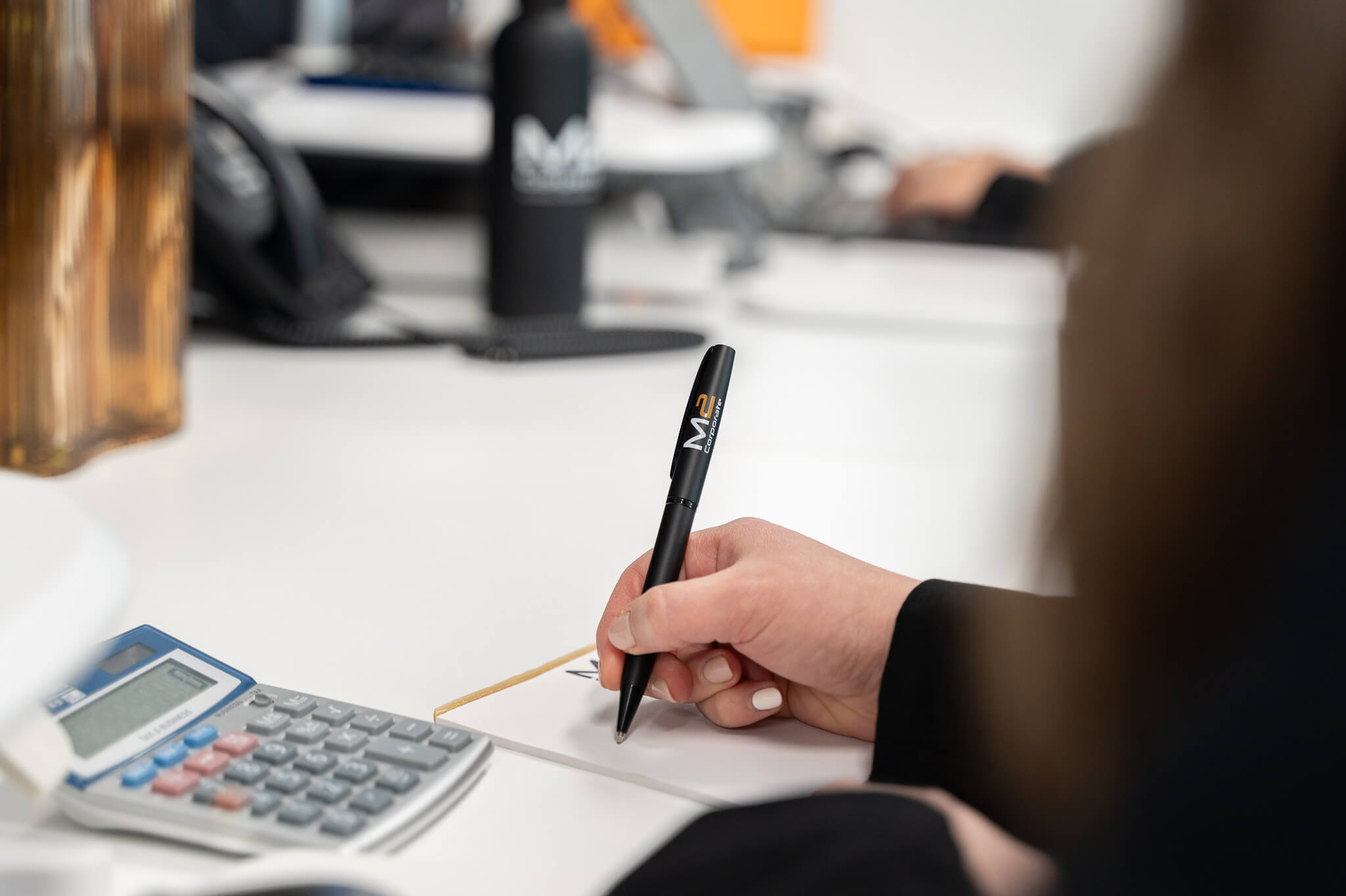 Business accountant writing a note