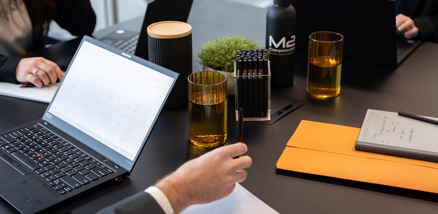 Business advisors explaining small business restructuring to a client at a meeting table