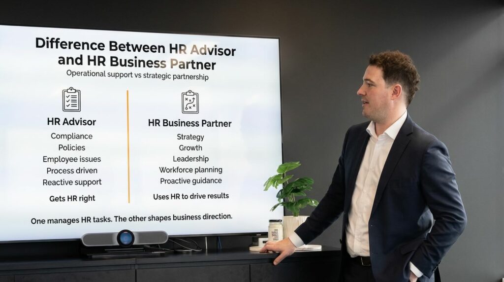 Screen showing the difference between HR advisors and HR business partners
