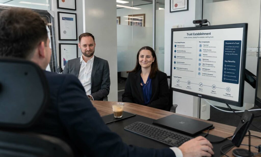 Mace Turco discussing trust establishment during a strategy meeting